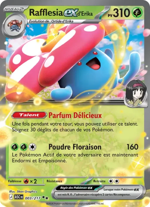 Carte Pokémon Rafflesia-ex d'Erika 003/295 Double rare Héros Transcendants