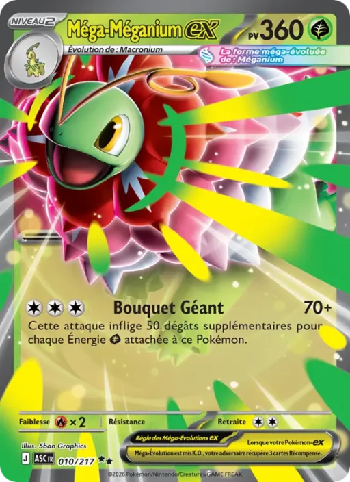 Carte Pokémon Méga-Méganium-ex 010/295 Double rare Héros Transcendants