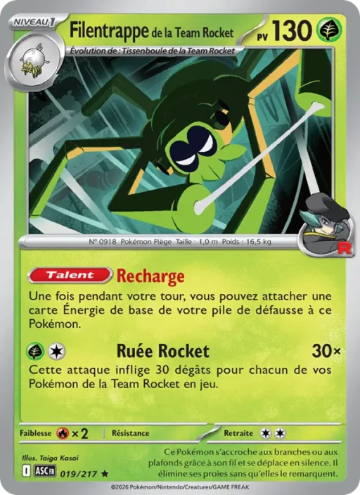 Carte Pokémon Filentrappe de la Team Rocket 019/295 Rare Héros Transcendants