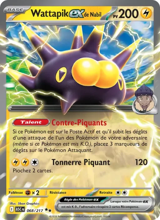 Carte Pokémon Wattapik-ex de Nabil 068/295 Double rare Héros Transcendants