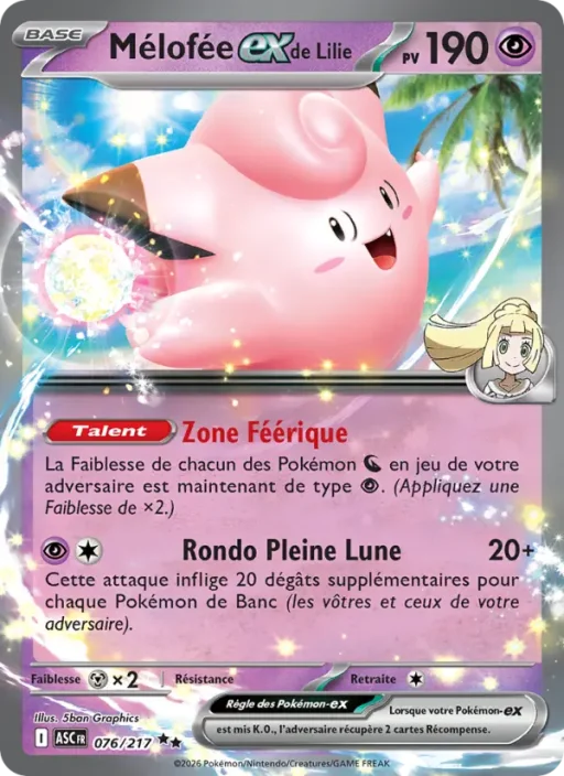 Carte Pokémon Mélofée-ex de Lilie 076/295 Double rare Héros Transcendants