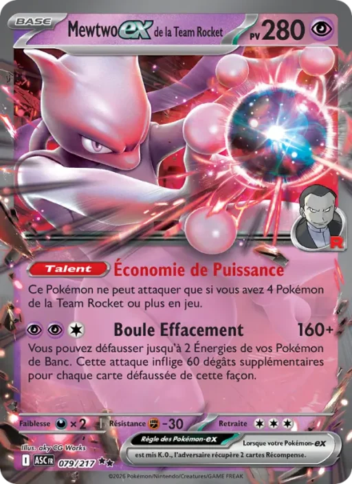 Carte Pokémon Mewtwo-ex de la Team Rocket 079/295 Double rare Héros Transcendants
