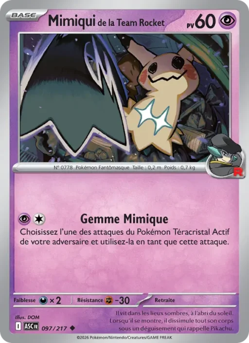 Carte Pokémon Mimiqui de la Team Rocket 097/295 Peu Commune Héros Transcendants