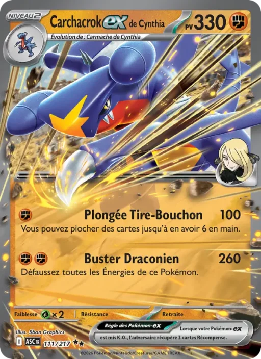 Carte Pokémon Carchacrock-ex de Cynthia 111/295 Double rare Héros Transcendants