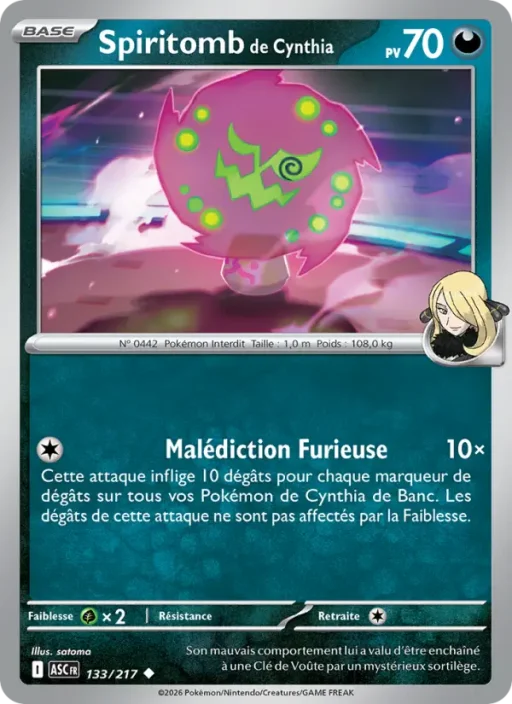 Carte Pokémon Spiritomb de Cynthia 133/295 Peu Commune Héros Transcendants
