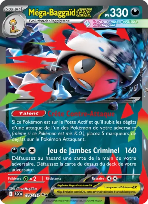 Carte Pokémon Méga-Baggaïd-ex 135/295 Double rare Héros Transcendants
