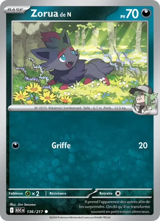 Carte Pokémon Zorua de N 136/295 Commune Héros Transcendants