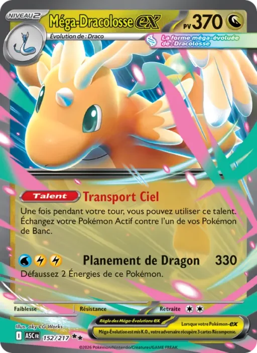 Carte Pokémon Méga-Dracolosse-ex 152/295 Double rare Héros Transcendants