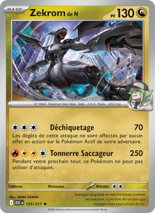Carte Pokémon Zekrom de N 155/295 Rare Héros Transcendants