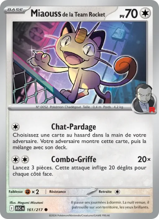 Carte Pokémon Miaouss de la Team Rocket 161/295 Commune Héros Transcendants