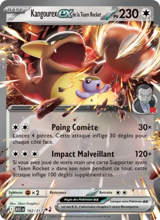 Carte Pokémon Kangourex-ex de la Team Rocket 162/295 Double rare Héros Transcendants