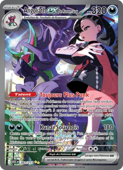 Carte Pokémon Angoliath-ex de Rosemary 287/295 Illustration spéciale rare Héros Transcendants