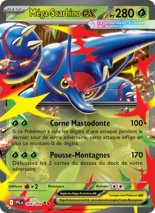 Carte Pokémon Méga-Scarhino-ex 004/094 Double rare Flammes Fantasmagoriques