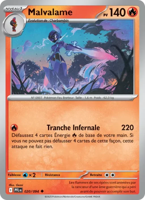 Carte Pokémon Malvalame 020/094 Peu Commune Flammes Fantasmagoriques