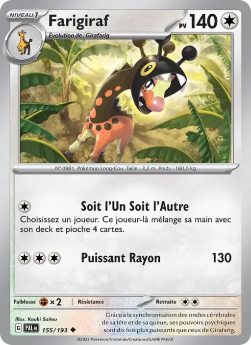 Carte Pokémon Farigiraf 155/193 Peu Commune Évolutions à Paldea