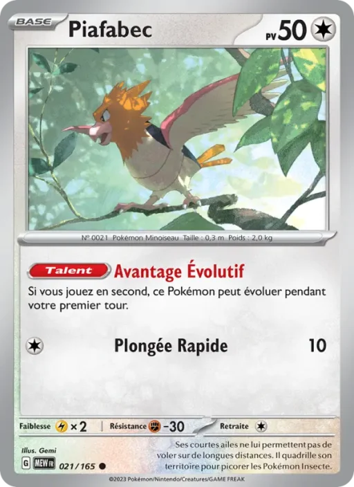 Carte Pokémon Piafabec 021/165 Commune 151