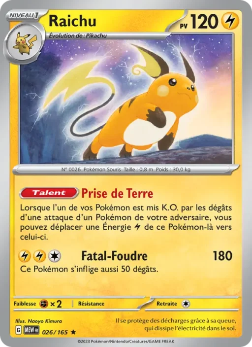 Carte Pokémon Raichu 026/165 Rare 151