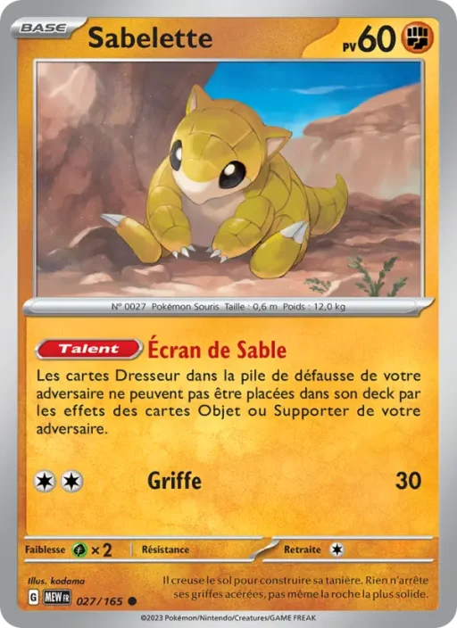 Carte Pokémon Sabelette 027/165 Commune 151