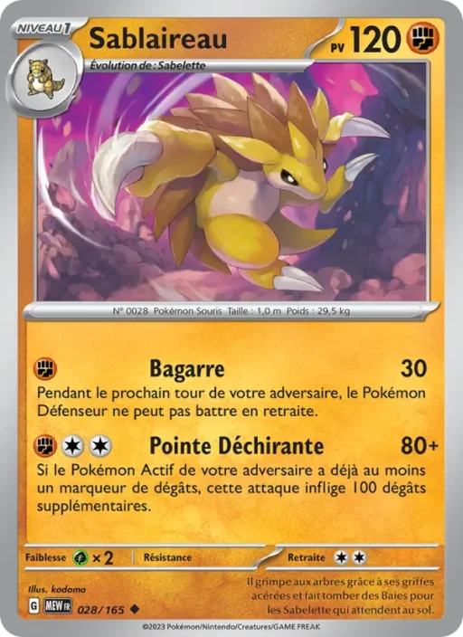 Carte Pokémon Sablaireau 028/165 Peu Commune 151