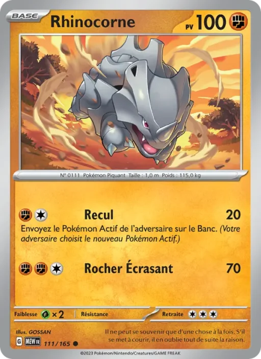 Carte Pokémon Rhinocorne 111/165 Commune 151