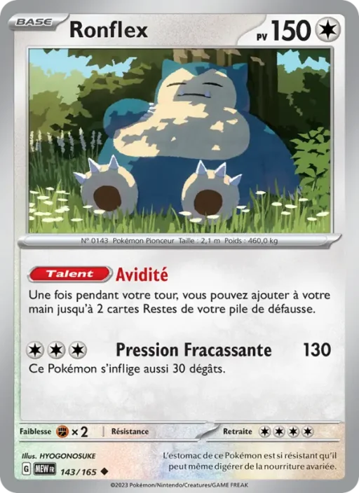 Carte Pokémon Ronflex 143/165 Peu Commune 151