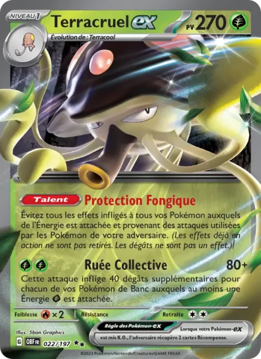 Carte Pokémon Terracruel-ex 022/197 Double rare Flammes Obsidiennes
