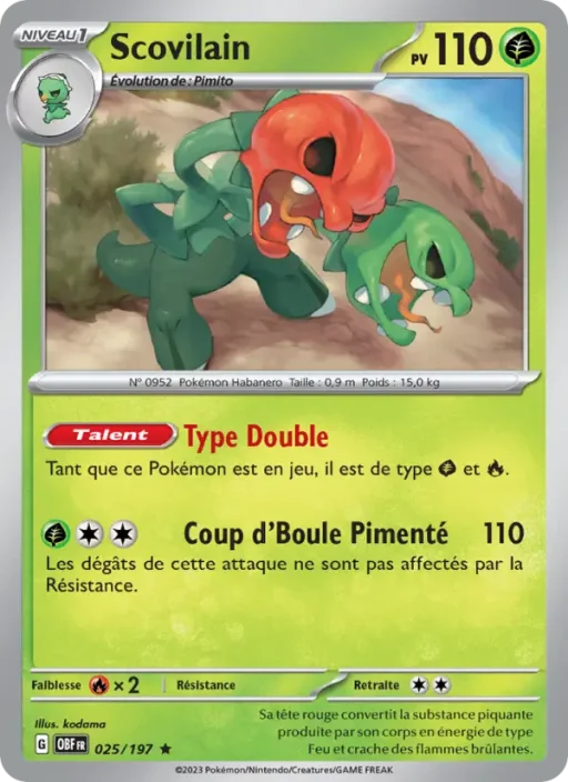 Carte Pokémon Scovilain 025/197 Rare Flammes Obsidiennes