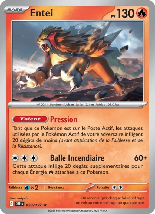 Carte Pokémon Entei 030/197 Rare Flammes Obsidiennes