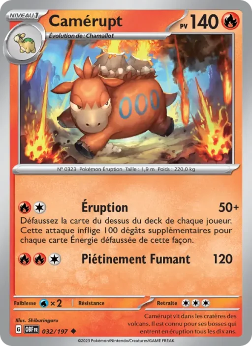 Carte Pokémon Camérupt 032/197 Peu Commune Flammes Obsidiennes