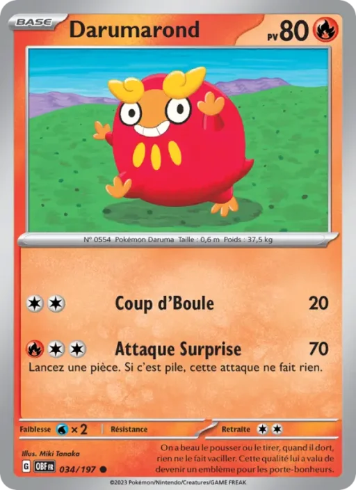 Carte Pokémon Darumarond 034/197 Commune Flammes Obsidiennes