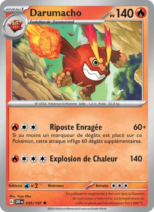 Carte Pokémon Darumacho 035/197 Peu Commune Flammes Obsidiennes