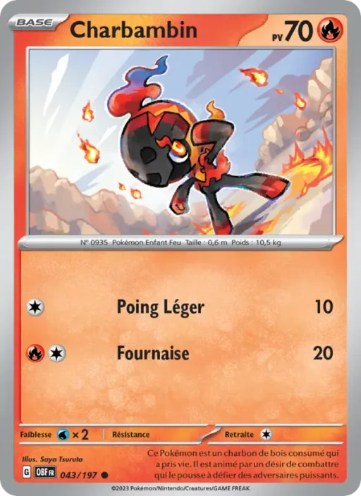 Carte Pokémon Charbambin 043/197 Commune Flammes Obsidiennes