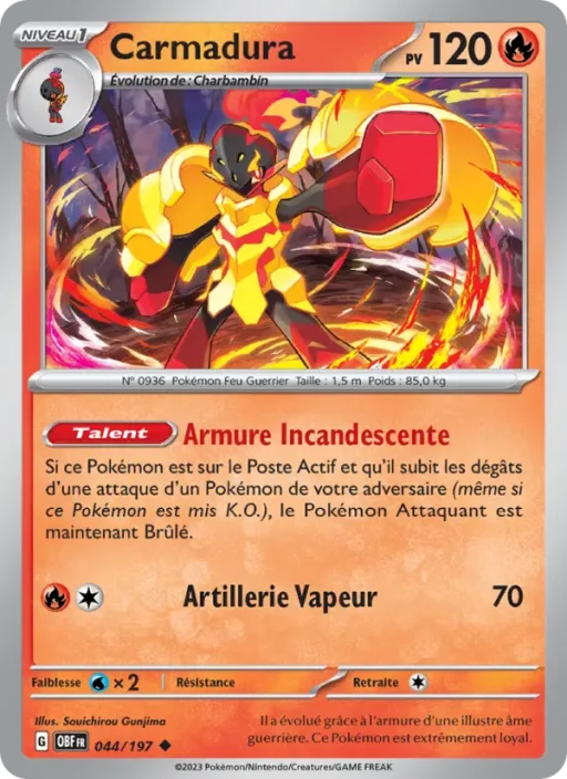 Carte Pokémon Carmadura 044/197 Peu Commune Flammes Obsidiennes
