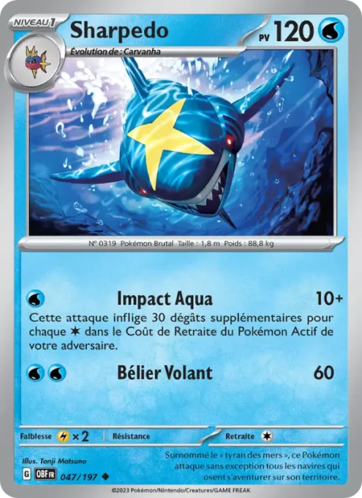 Carte Pokémon Sharpedo 047/197 Peu Commune Flammes Obsidiennes