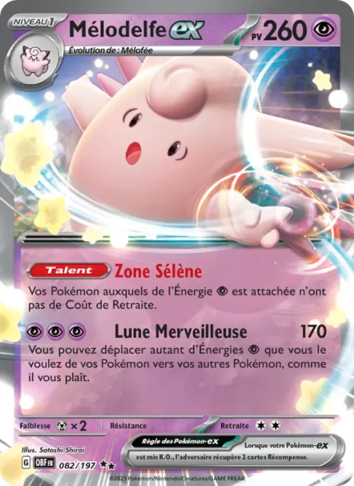 Carte Pokémon Mélodelfe-ex 082/197 Double rare Flammes Obsidiennes