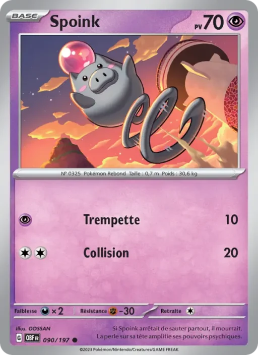 Carte Pokémon Spoink 090/197 Commune Flammes Obsidiennes