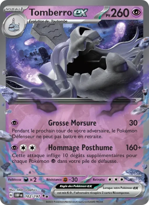 Carte Pokémon Tomberro-ex 102/197 Double rare Flammes Obsidiennes