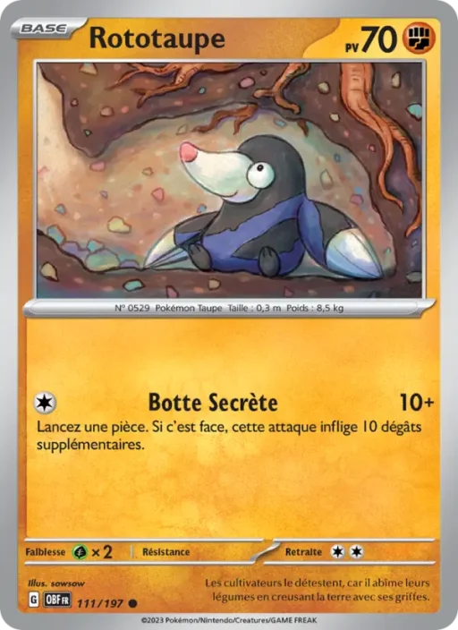 Carte Pokémon Rototaupe 111/197 Commune Flammes Obsidiennes