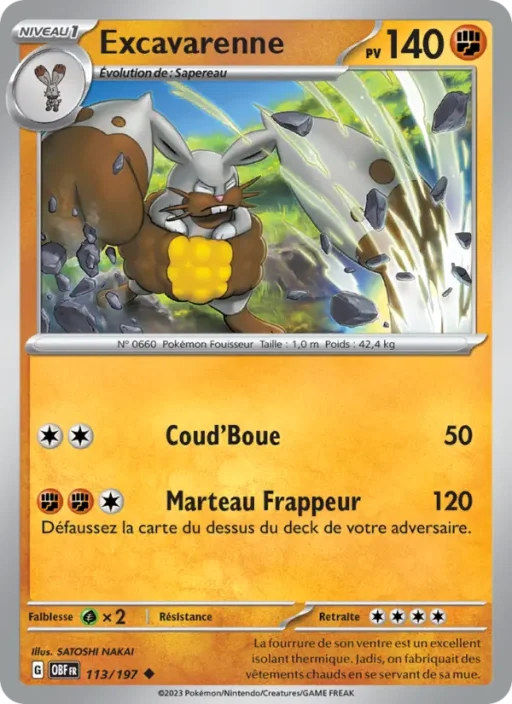 Carte Pokémon Excavarenne 113/197 Peu Commune Flammes Obsidiennes