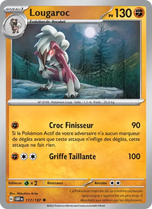 Carte Pokémon Lougaroc 117/197 Peu Commune Flammes Obsidiennes