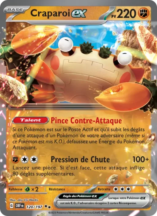 Carte Pokémon Craparoi-ex 120/197 Double rare Flammes Obsidiennes