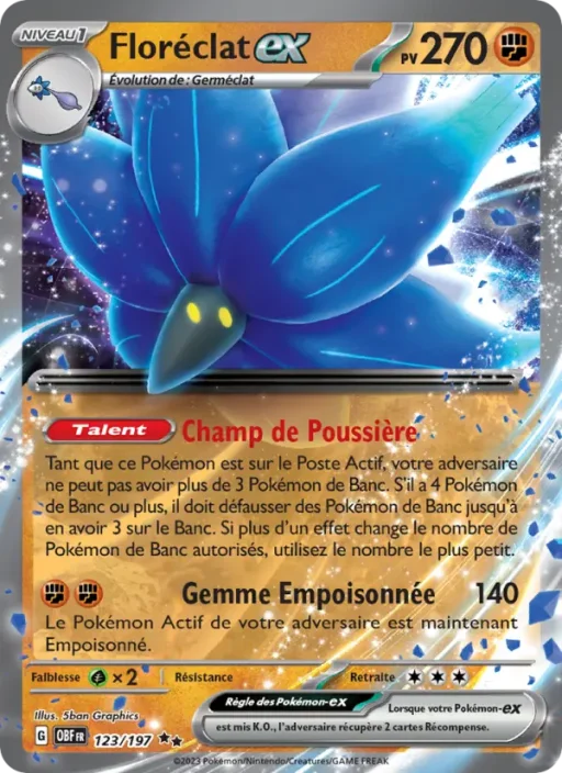Carte Pokémon Floréclat-ex 123/197 Double rare Flammes Obsidiennes