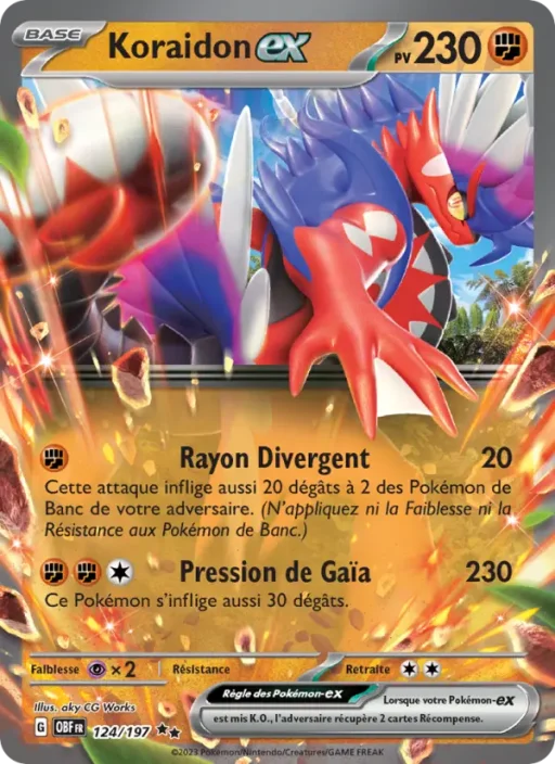 Carte Pokémon Koraidon-ex 124/197 Double rare Flammes Obsidiennes