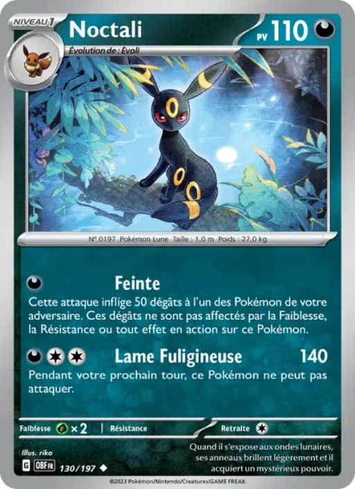 Carte Pokémon Noctali 130/197 Peu Commune Flammes Obsidiennes