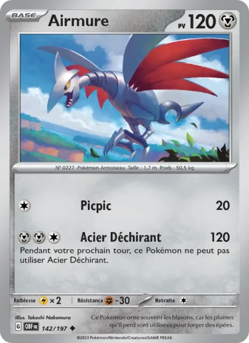 Carte Pokémon Airmure 142/197 Peu Commune Flammes Obsidiennes