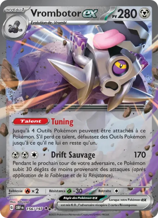 Carte Pokémon Vrombotor-ex 156/197 Double rare Flammes Obsidiennes