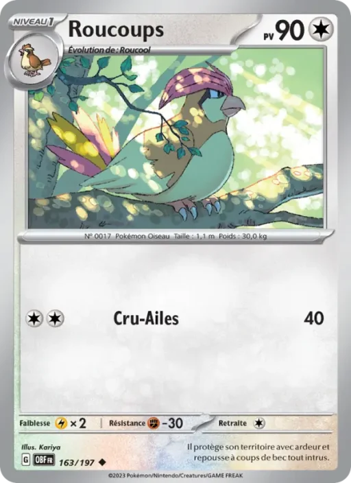 Carte Pokémon Roucoups 163/197 Peu Commune Flammes Obsidiennes