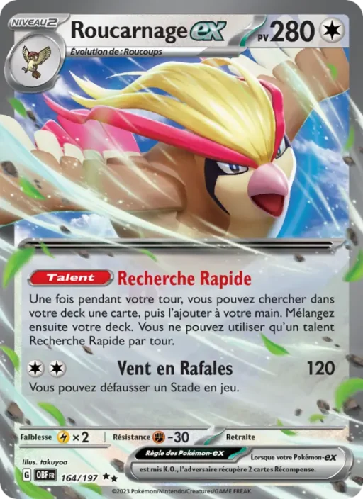 Carte Pokémon Roucarnage-ex 164/197 Double rare Flammes Obsidiennes