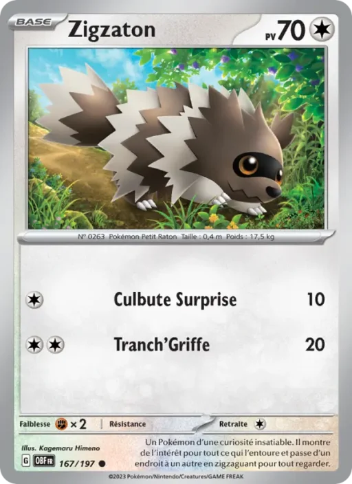 Carte Pokémon Zigzaton 167/197 Commune Flammes Obsidiennes