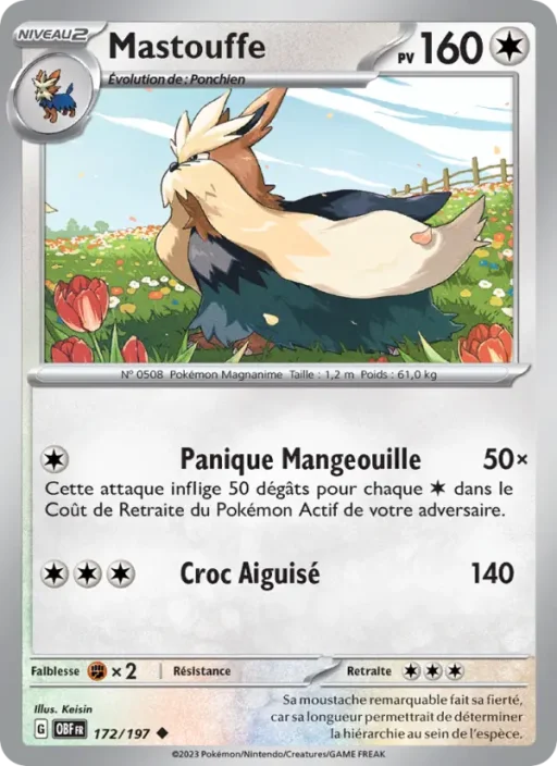 Carte Pokémon Mastouffe 172/197 Peu Commune Flammes Obsidiennes